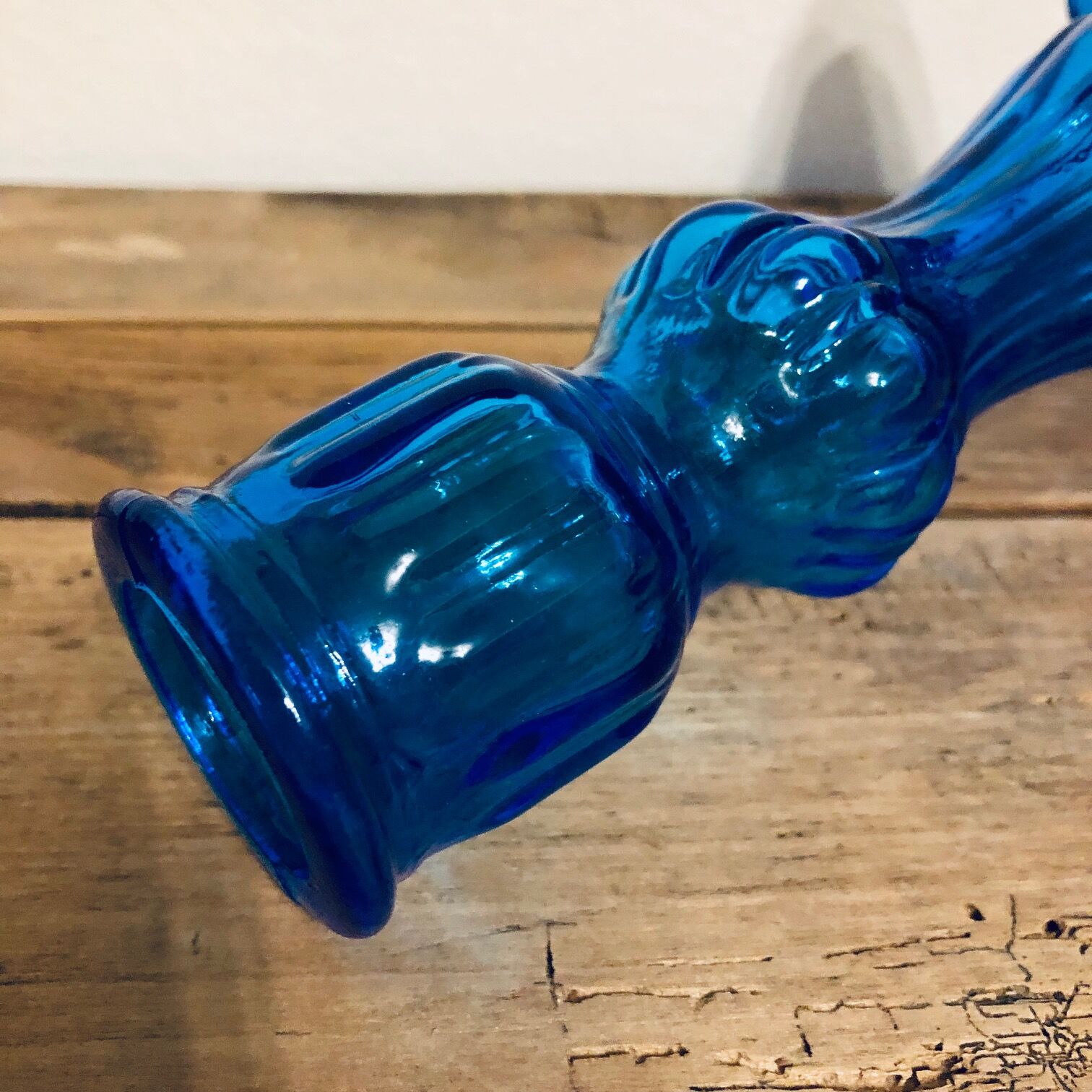 Blue glass candlestick