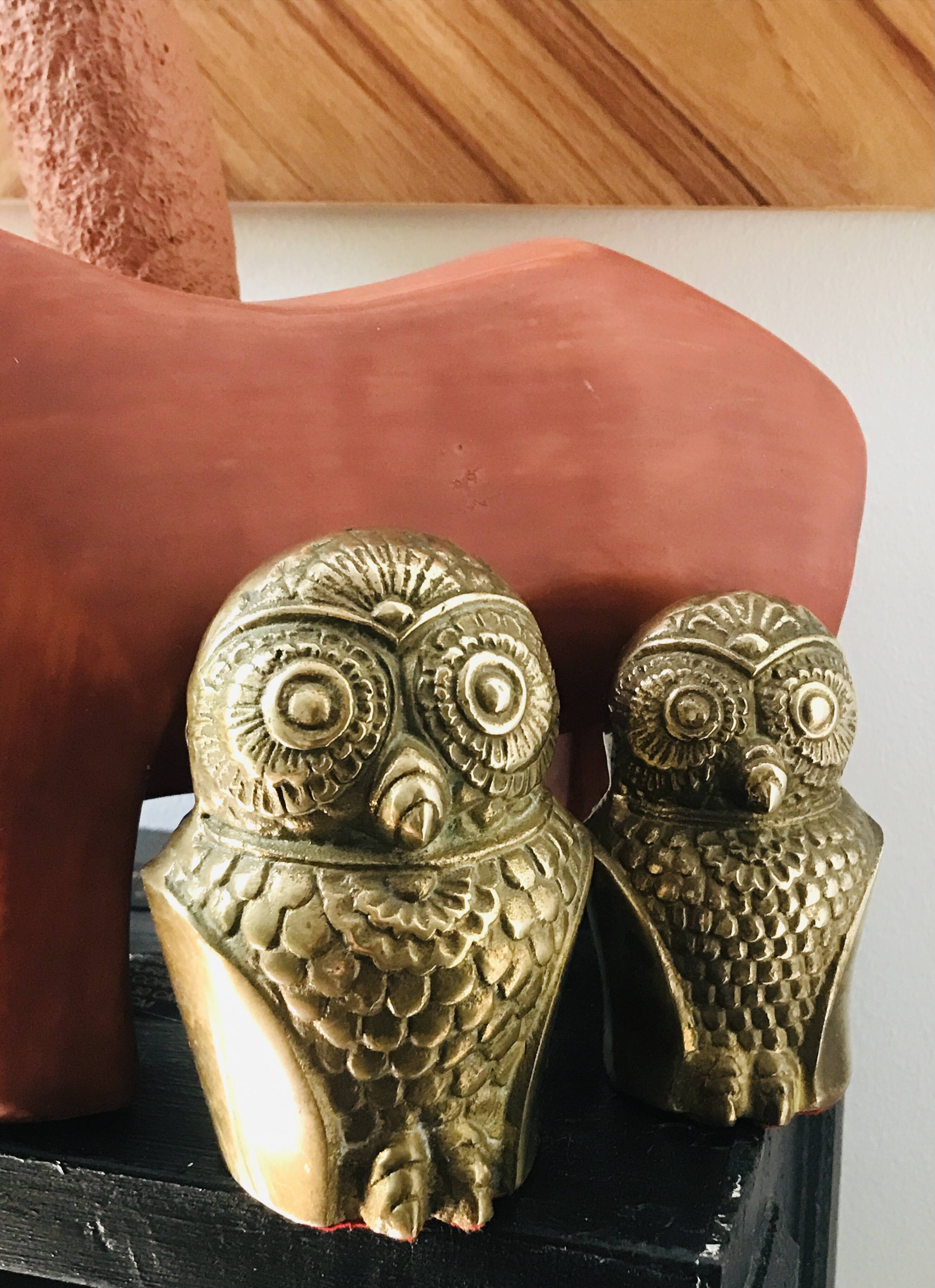 Couple de chouettes vintage en laiton