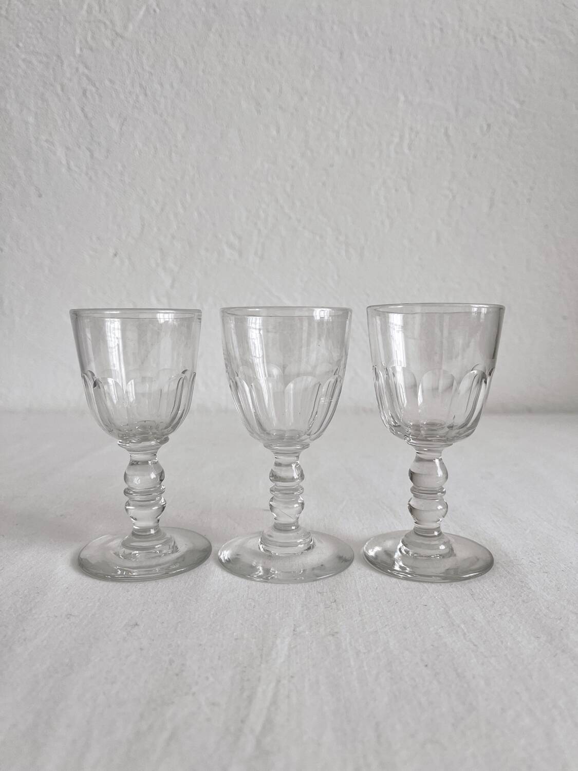 3 antique crystal "Gondola" Baccarat port wine glasses