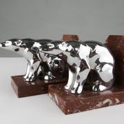 Art Deco Marble and Metal Bear Bookends, France 1930s