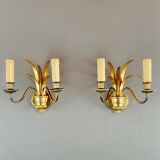 Pair of gilded brass wall lights, 20th century