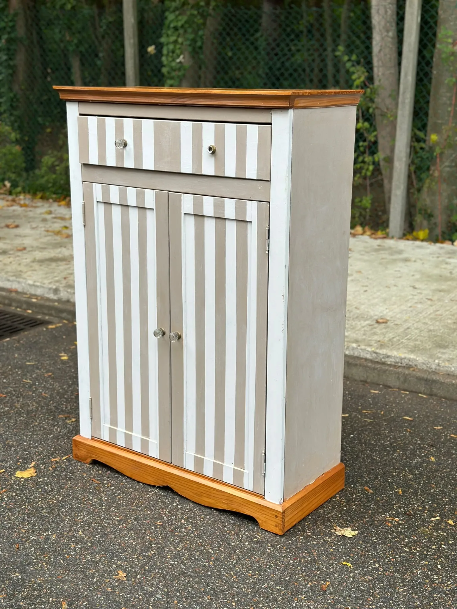 Shabby chic wardrobe sideboard — Striped pattern & solid wood 1990
