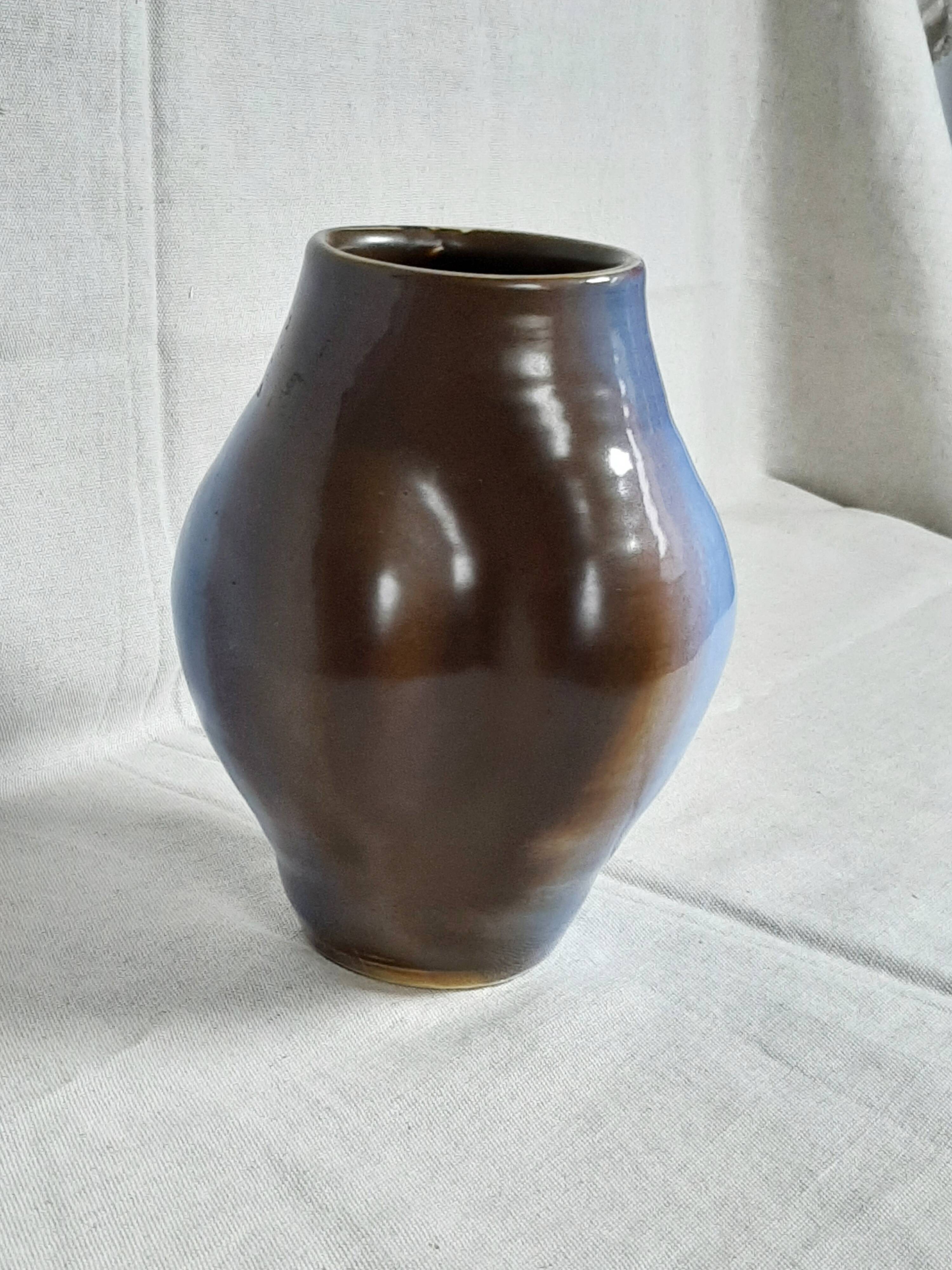 Blue and brown ceramic vase from the 1980s.