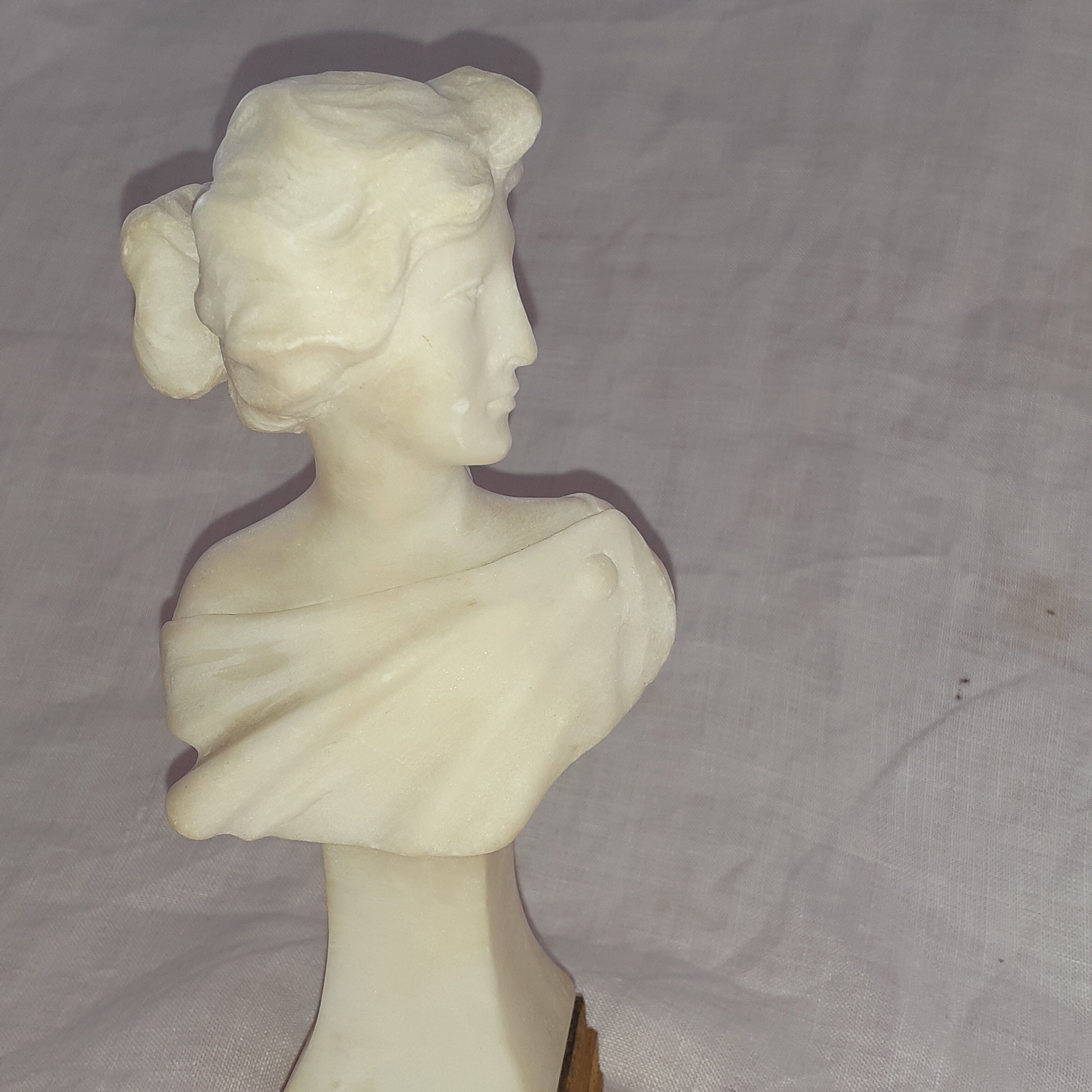 Art nouveau white marble bust;  woman