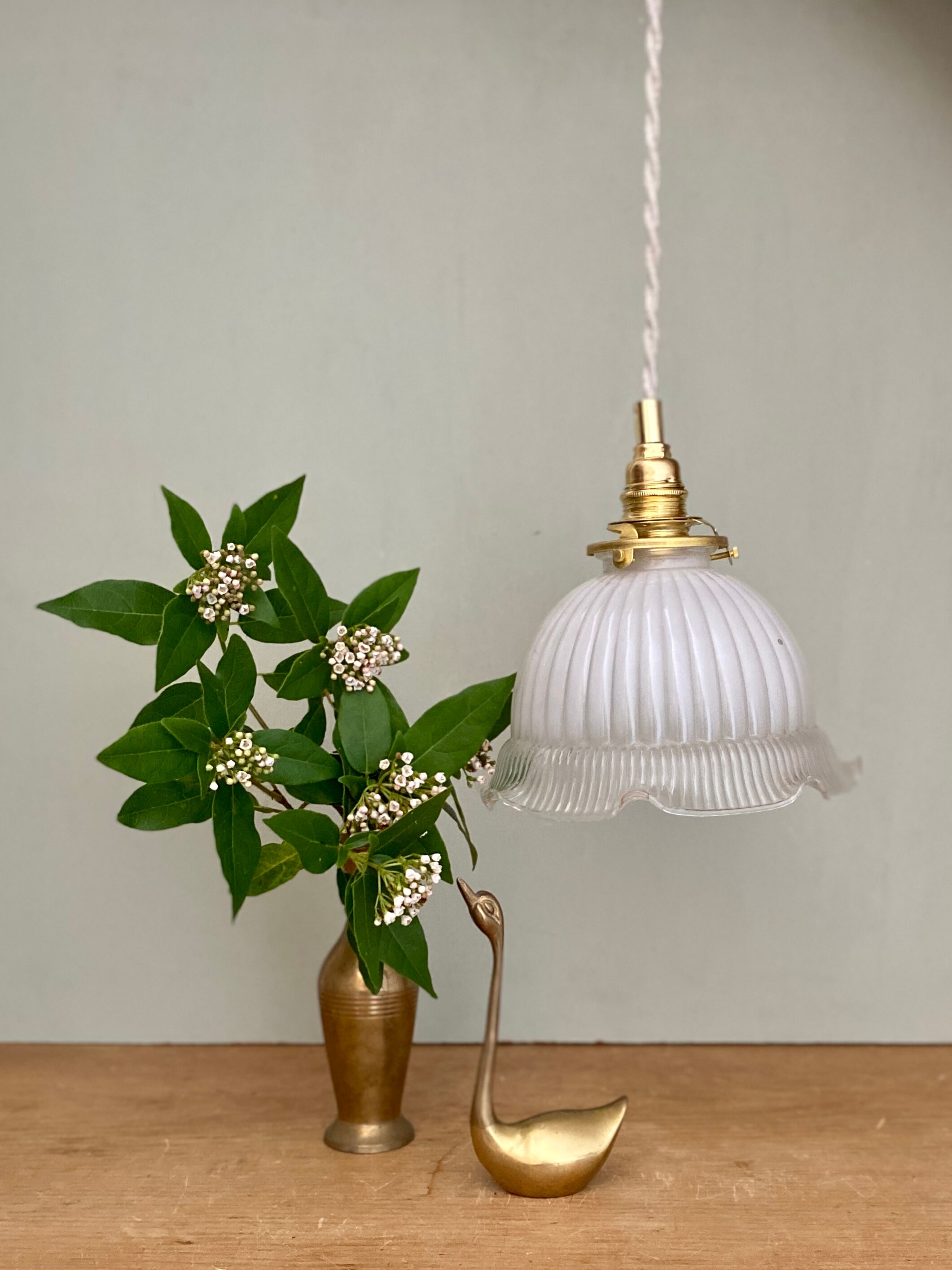Vintage lampshade pendant lamp in white glass and transaparent