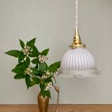 Vintage lampshade pendant lamp in white glass and transaparent