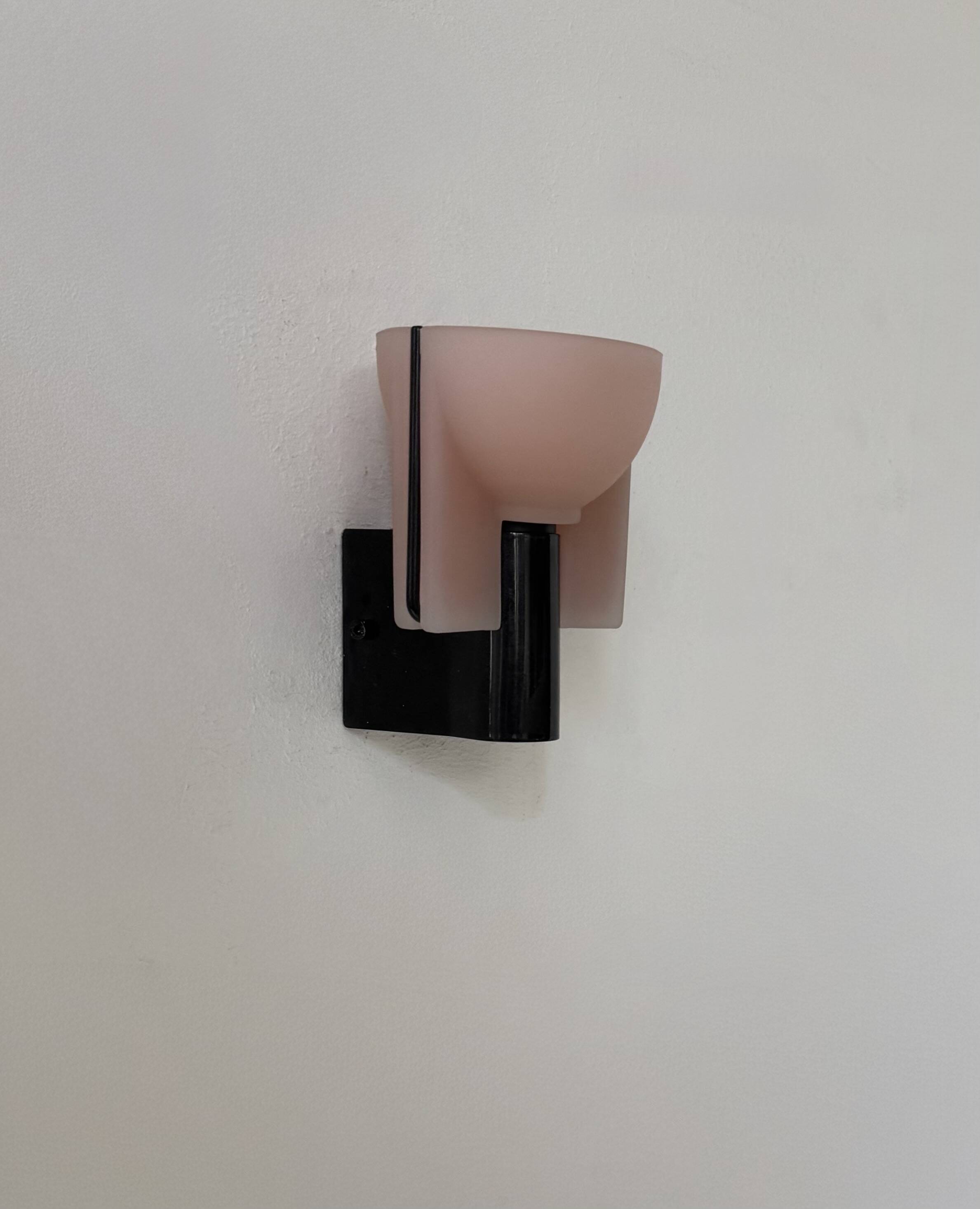 Vintage wall light, chrome-plated metal and pressed molded sandblasted glass, Italy, 1980