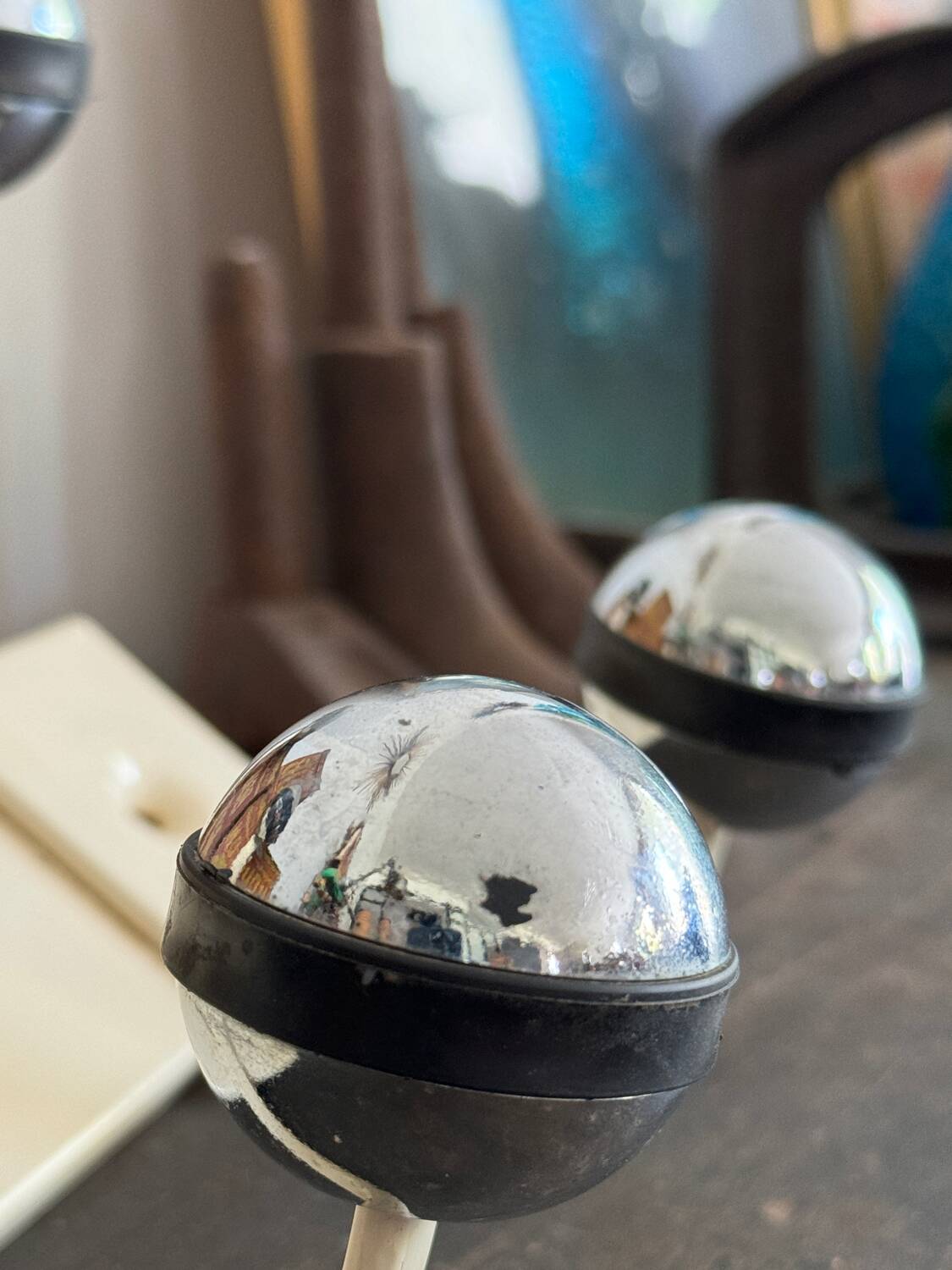 Wall coat rack with 2 vintage ball hooks