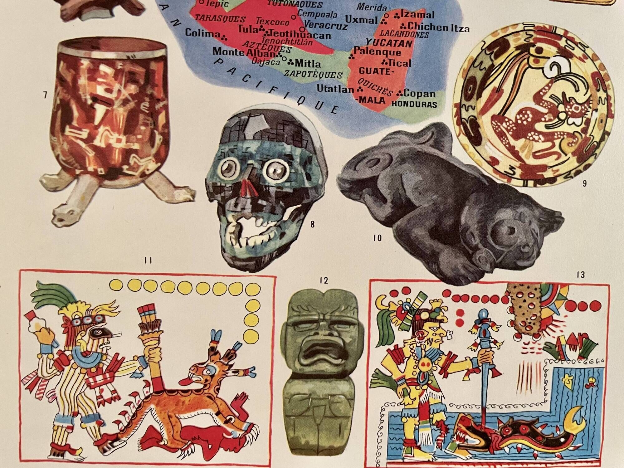 Illustrated plate on Mexican and Mayan art, 1940s-50s