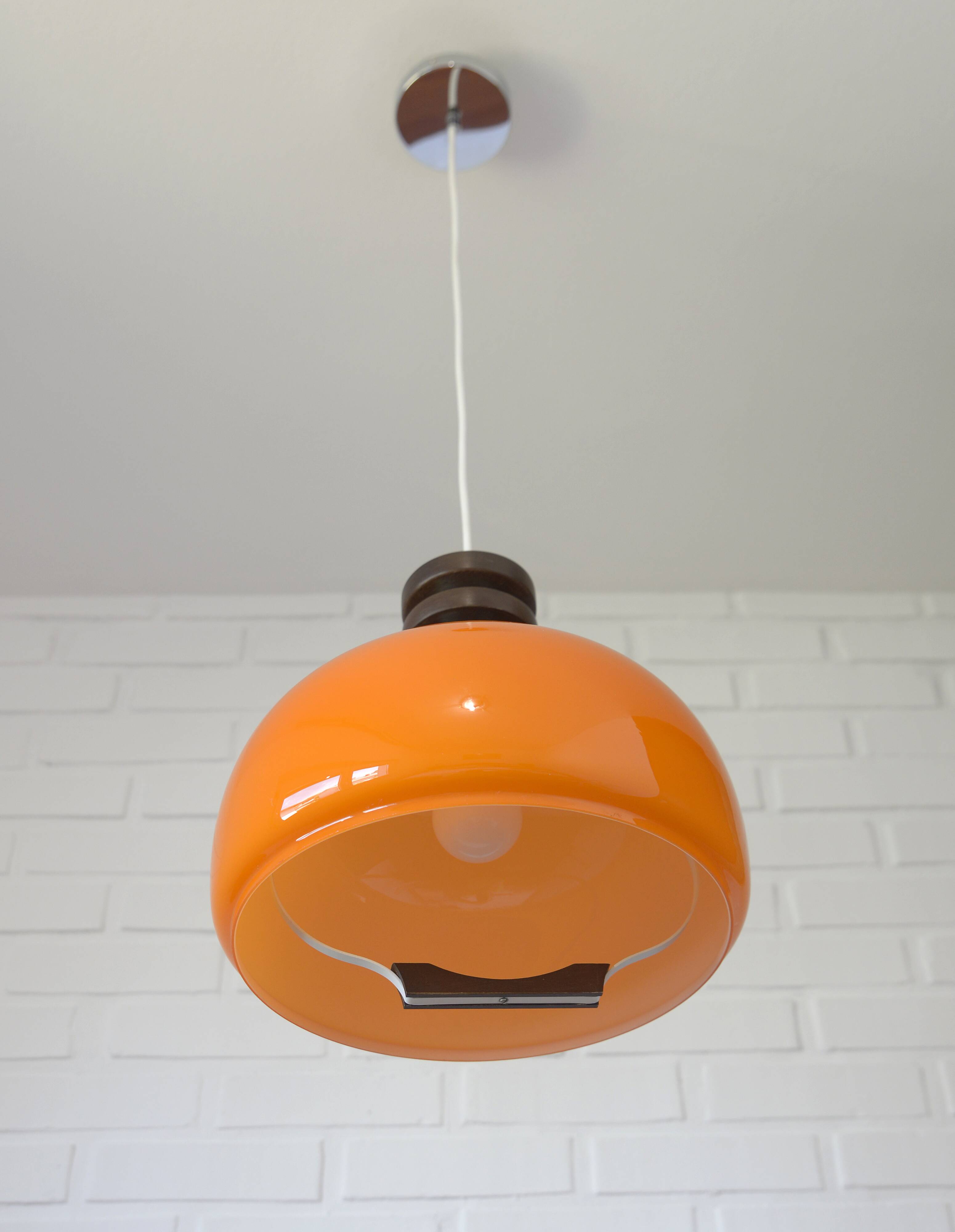 Vintage orange pendant light in mid-century modern style hanging lamp 1970