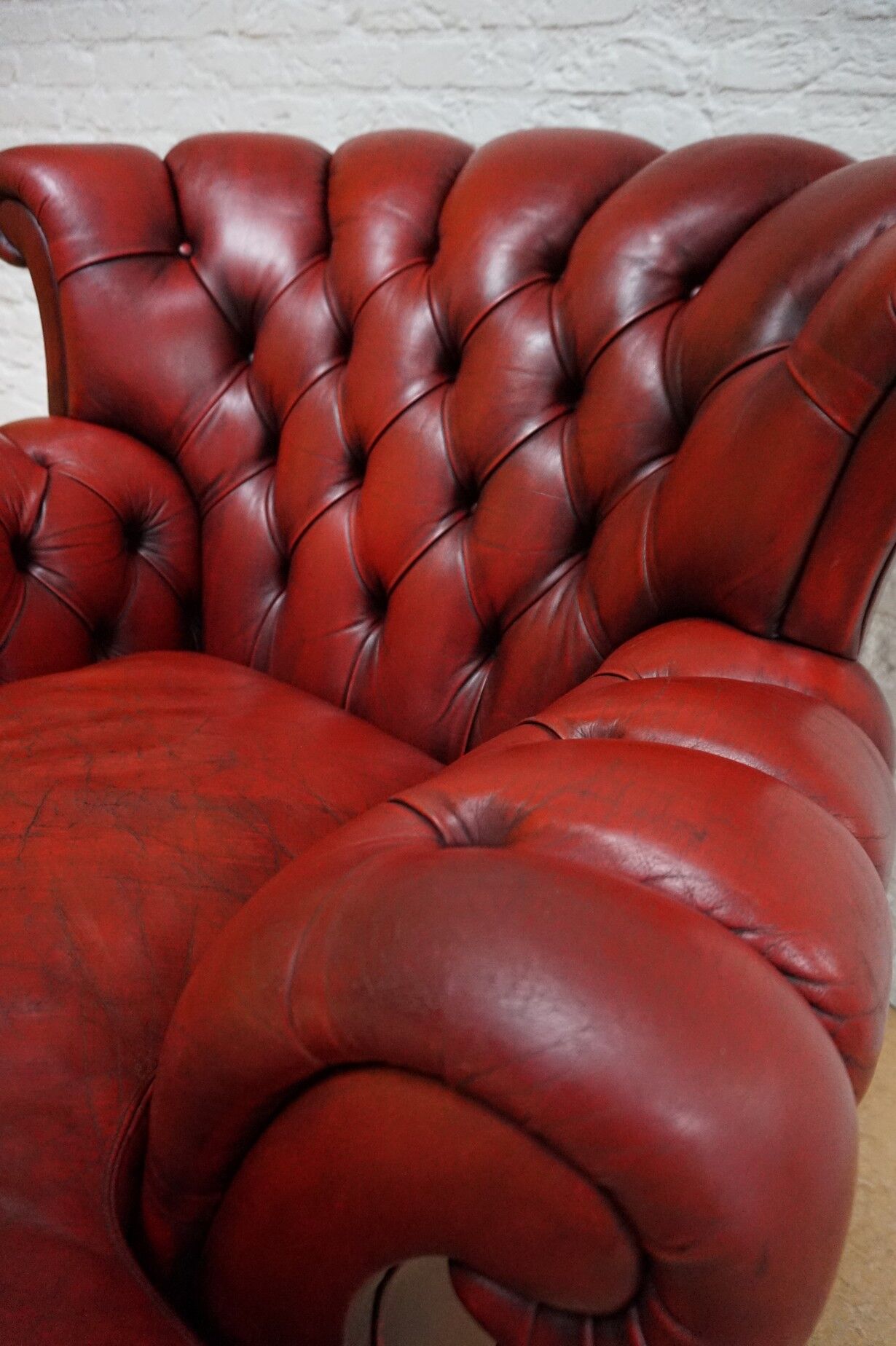 Vintage English Leather Dellbrook Chesterfield Club Chair