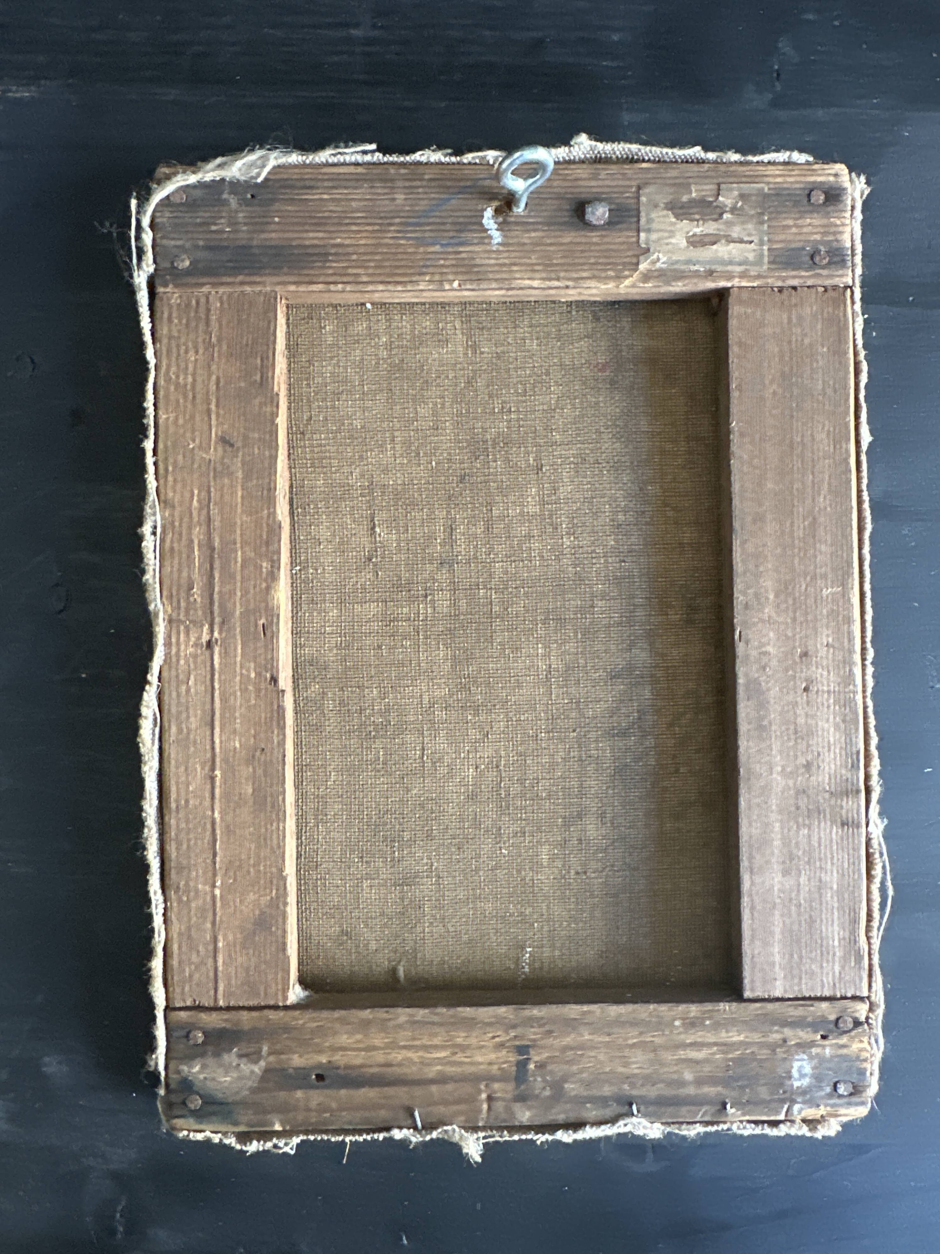 Tableau ancien fleurs signé avec cadre en bois et stuc doré, XIXe