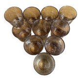 Biot 20th century: series of 10 bubbled glass lemonade glasses signed with orange-brown reflections