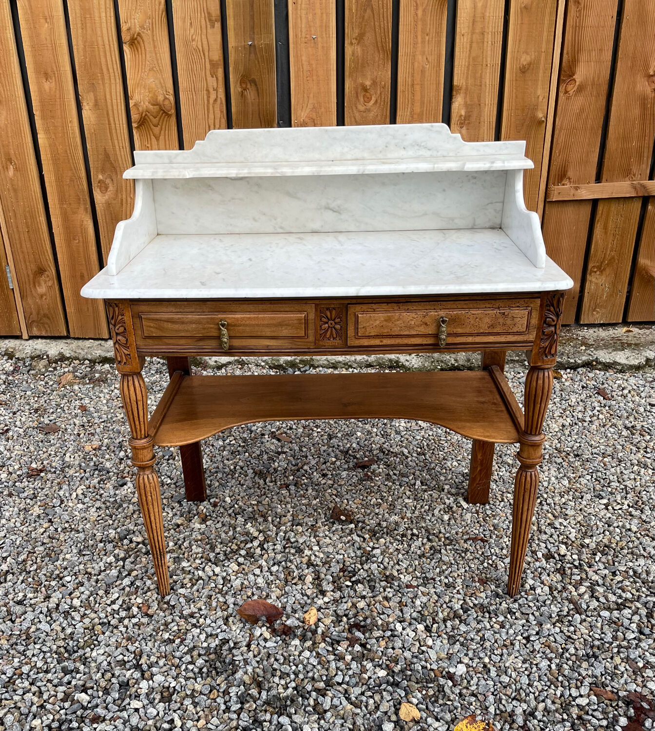 Wood and marble bathroom cabinet