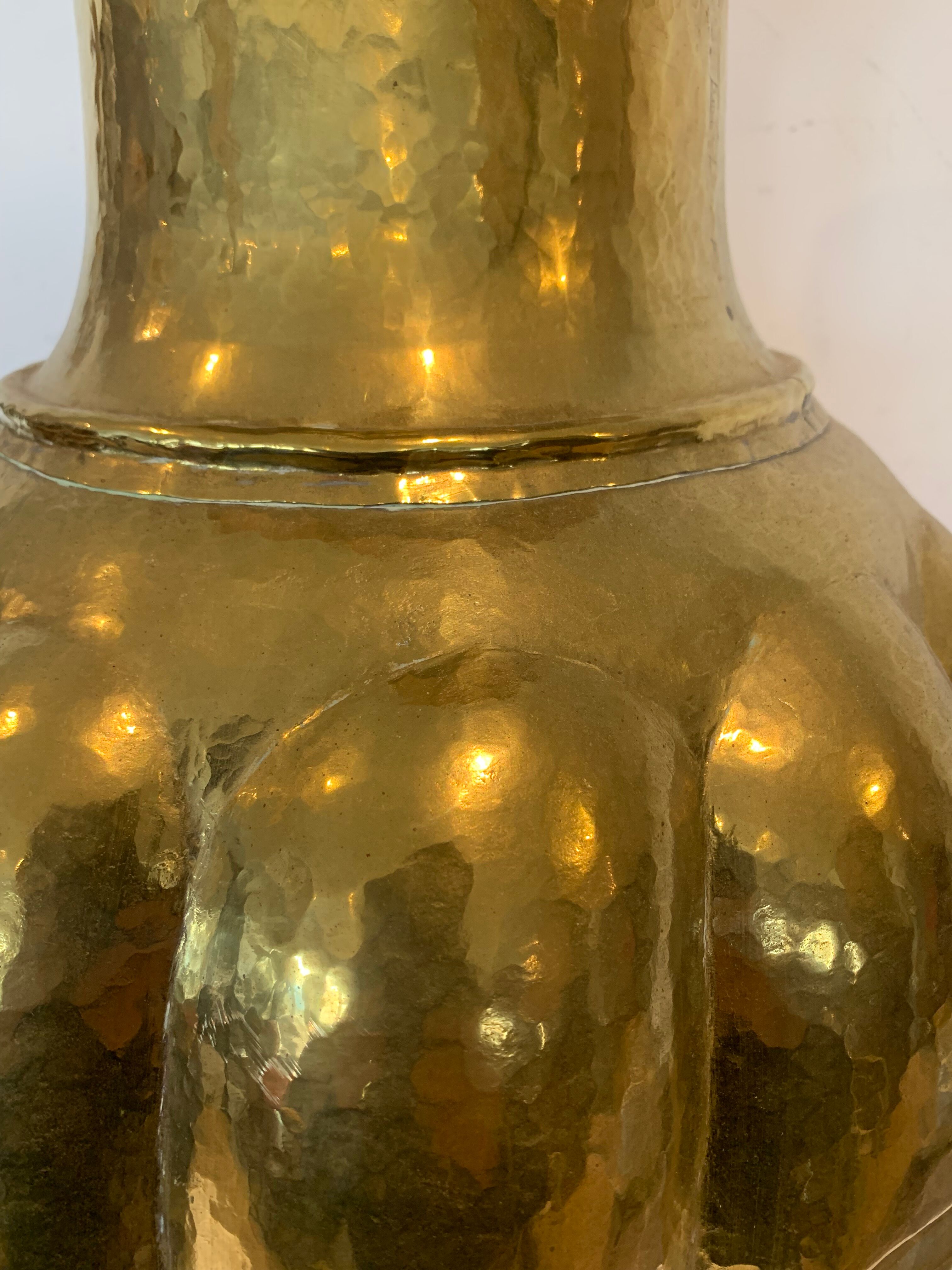 Vase with godrons in hammered brass XX century