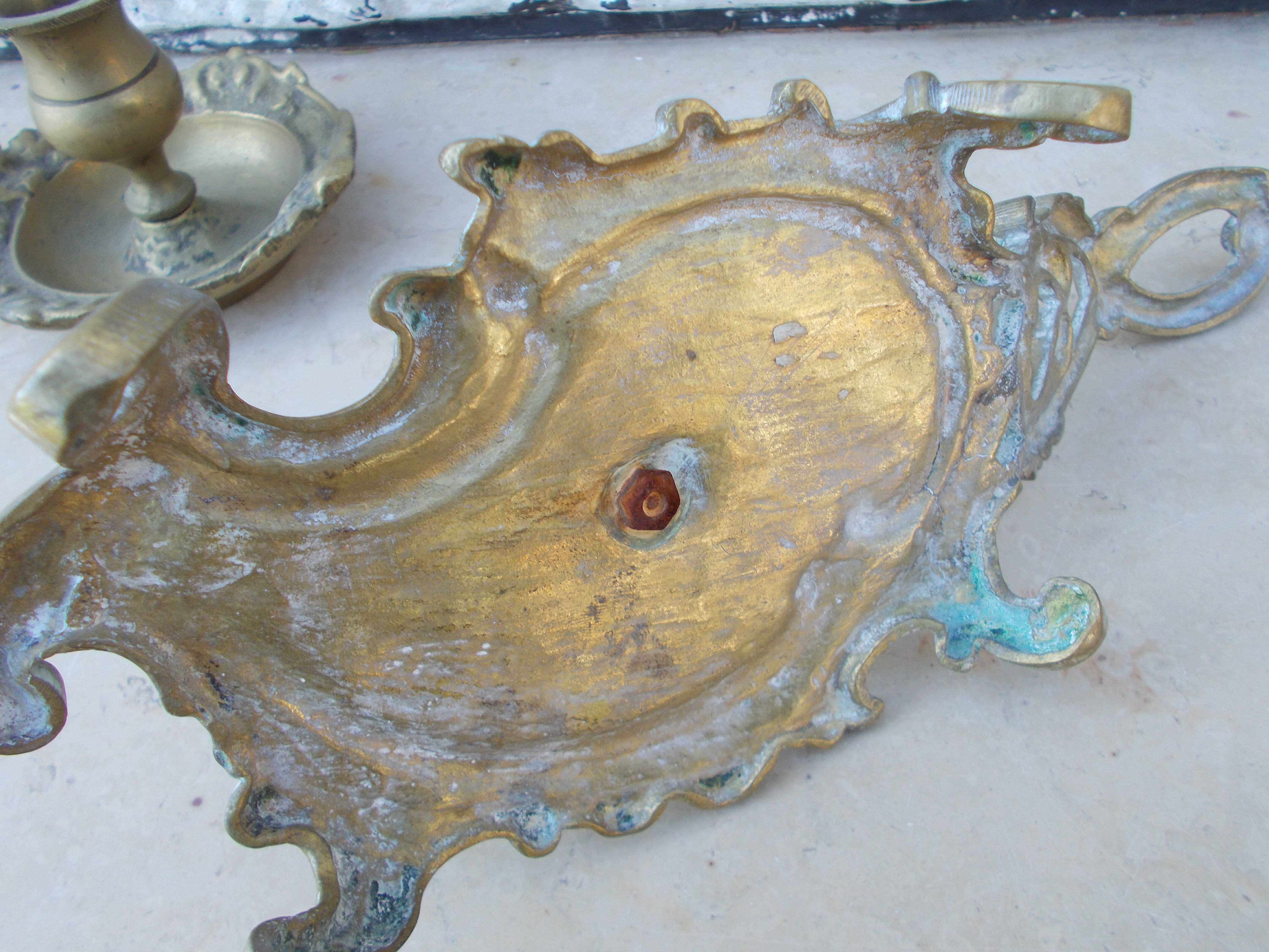 2 antique hand candlesticks Louis XV style rocaille bronze or brass