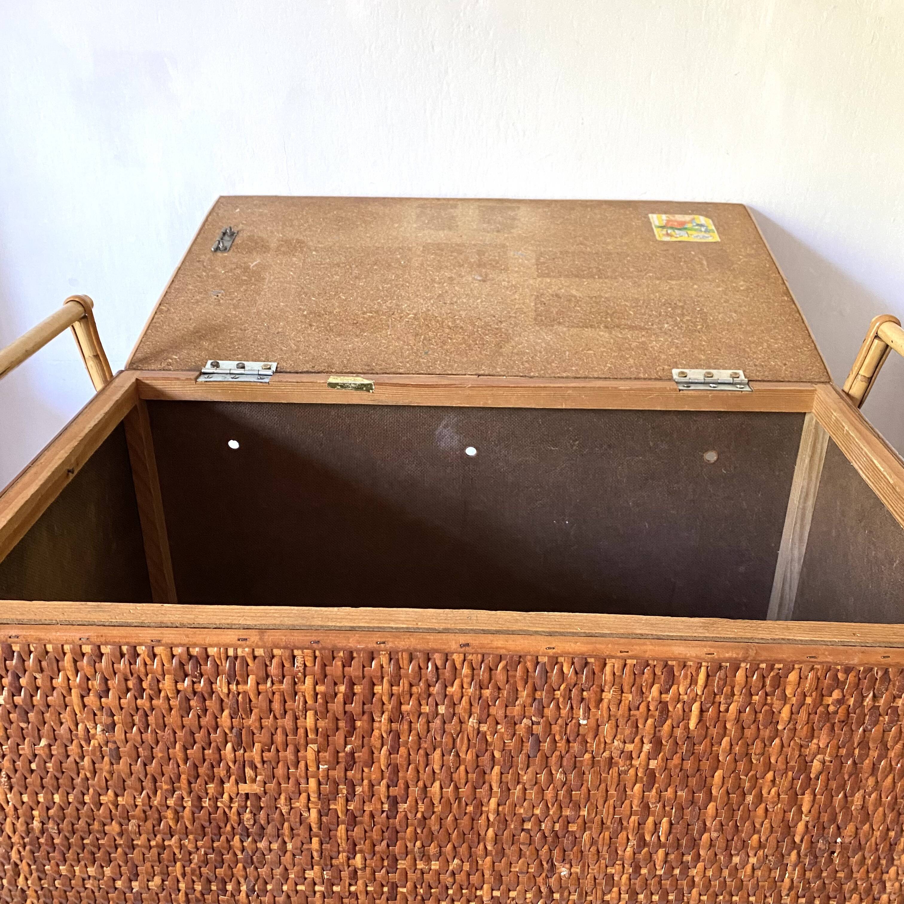 Vintage rattan cane bench chest