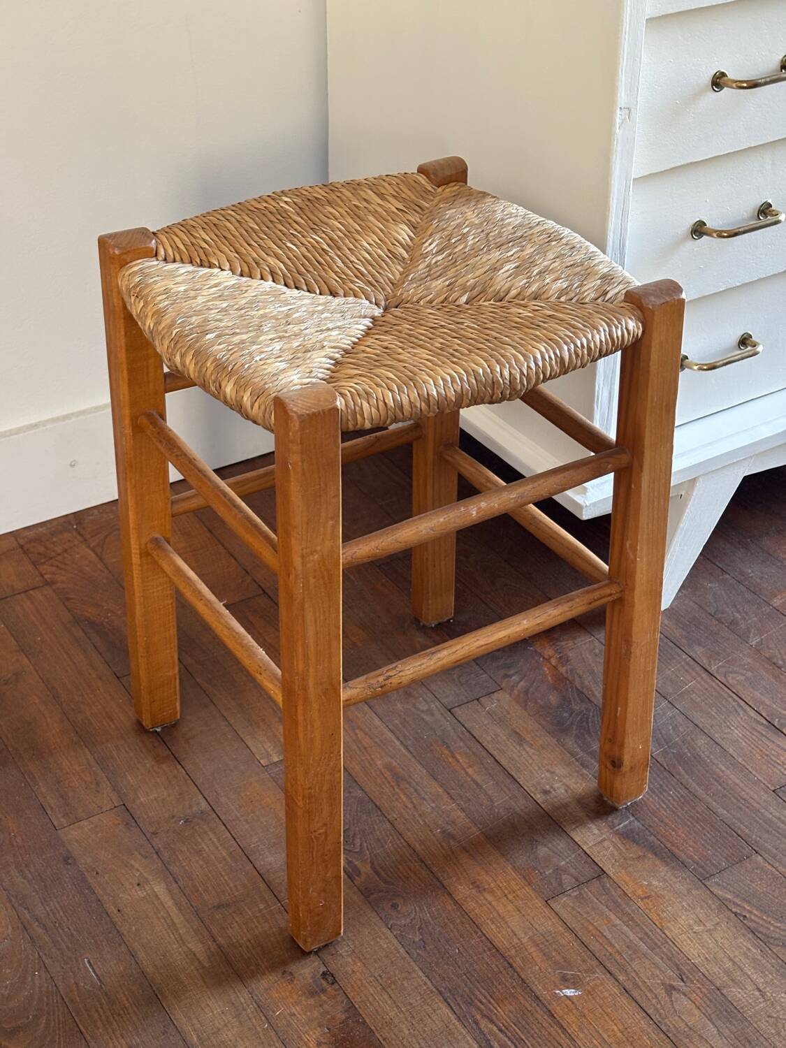 Wooden and straw stool