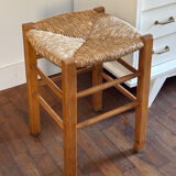 Wooden and straw stool