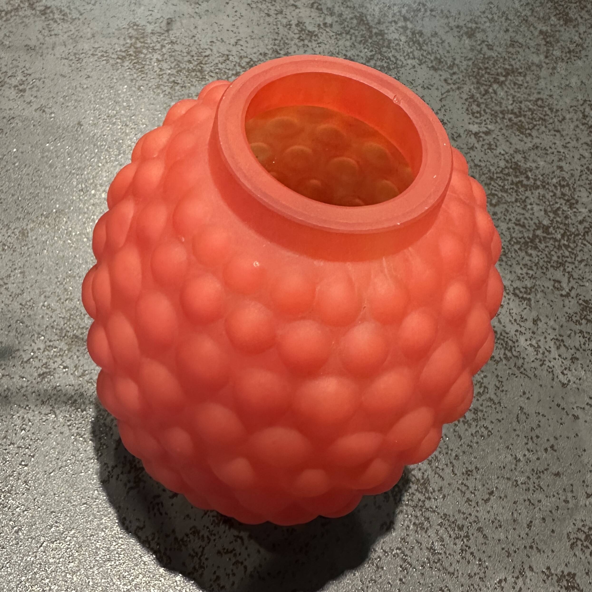Small Art Deco ball vase in red-orange tinted glass