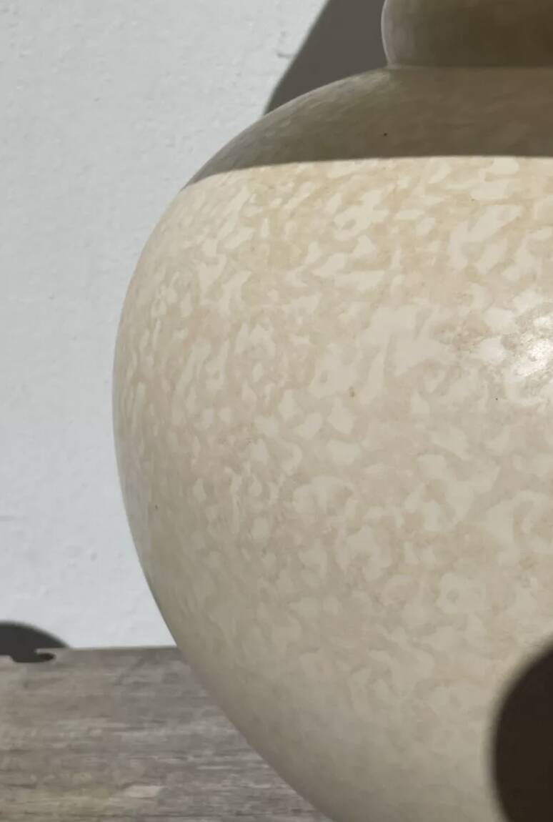 Large lamp signed Kostka vintage beige ceramic sphere