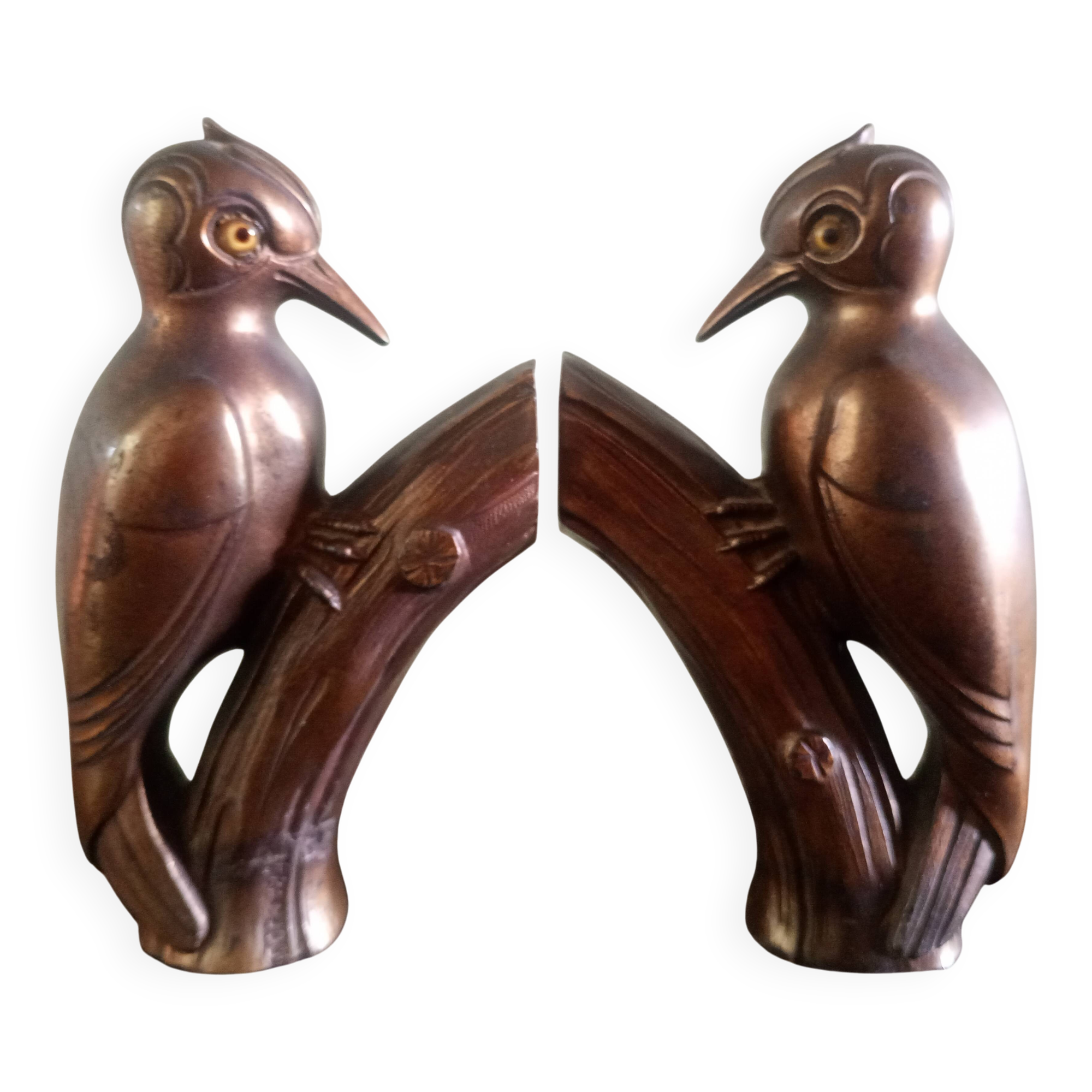 Frajou - Paire de Serre-livres aux oiseaux Pic & marbre portor