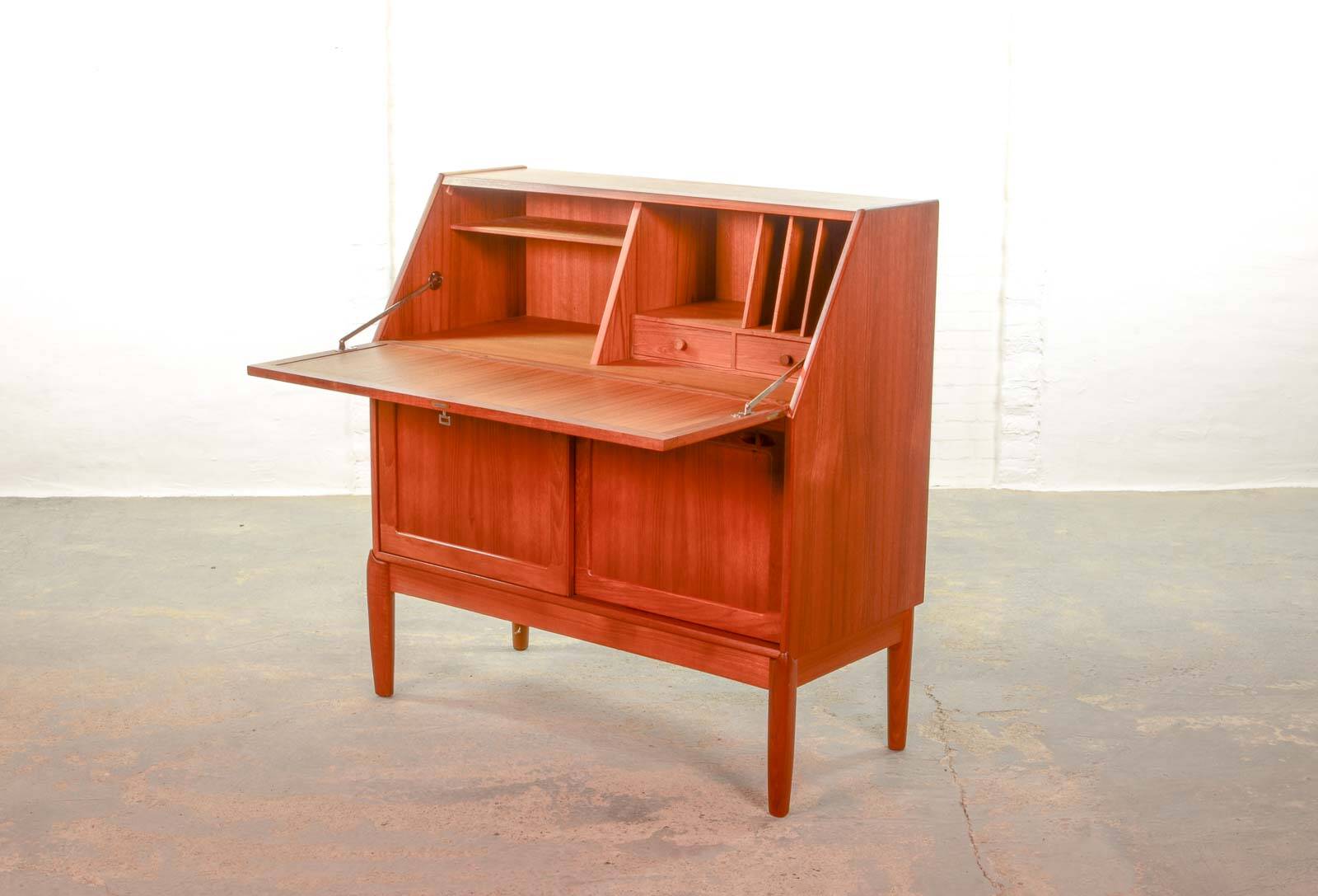 Danish Teak Writing Desk Cabinet by H.W. Klein for Bramin. Germany, 1960s