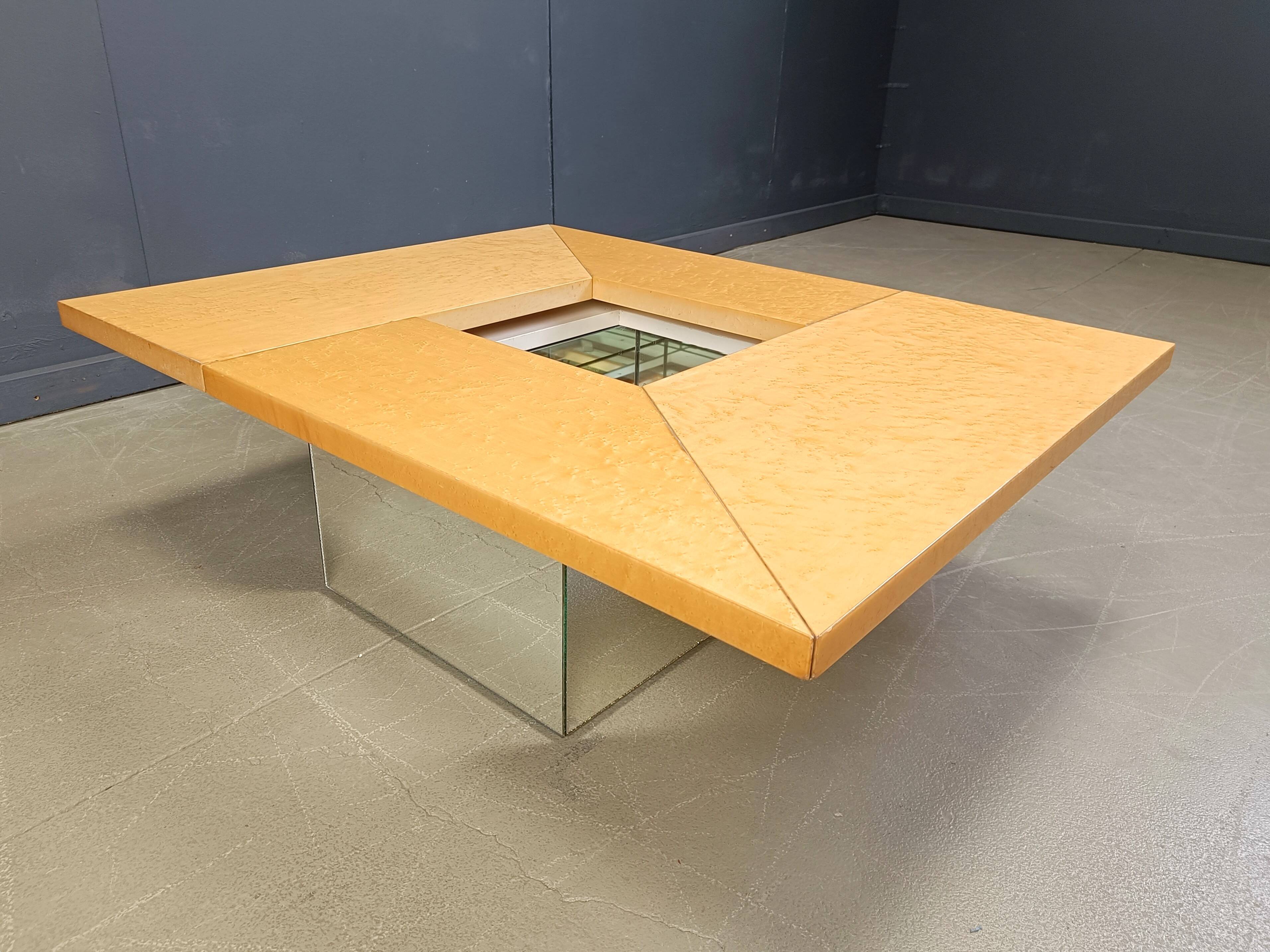 Vintage hidden bar coffee table by Paul michel in ash wood, 1970s