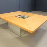 Vintage hidden bar coffee table by Paul michel in ash wood, 1970s