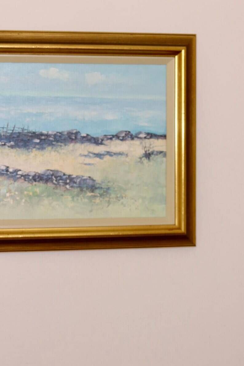 Mid-Century Swedish Original Painting Oil on Canvas "Beach in the Parish of Gårdby" by Jim Ronald Lindholm -- vintage and framed