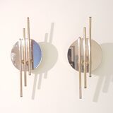 Modernist 1980s glamour mirror glass and gold wall lamps lights sconces Hollywood Regency mid centur