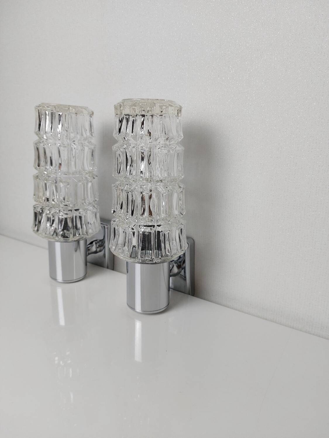 Pair of chrome wall lights
