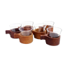 Set de 6 verres ou tasses en verre et teck