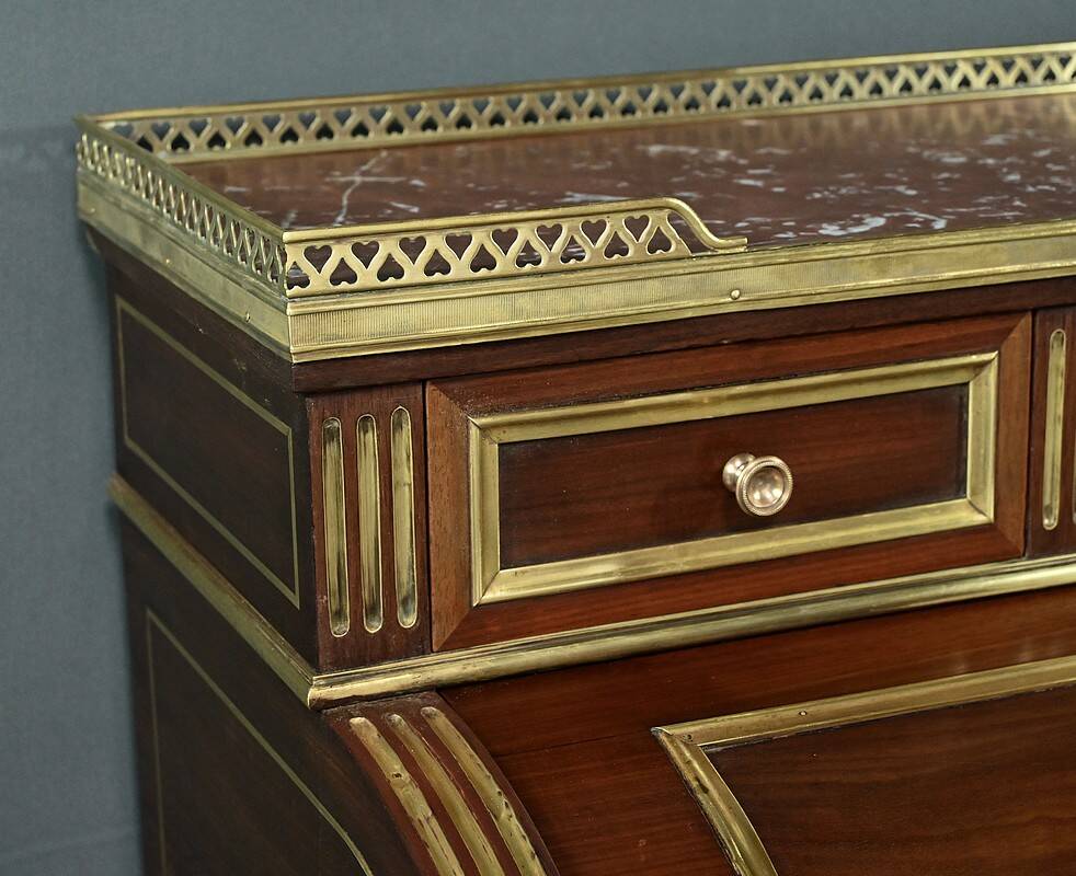 Small Mahogany Cylinder Desk, Louis XVI Style – Mid-19th Century