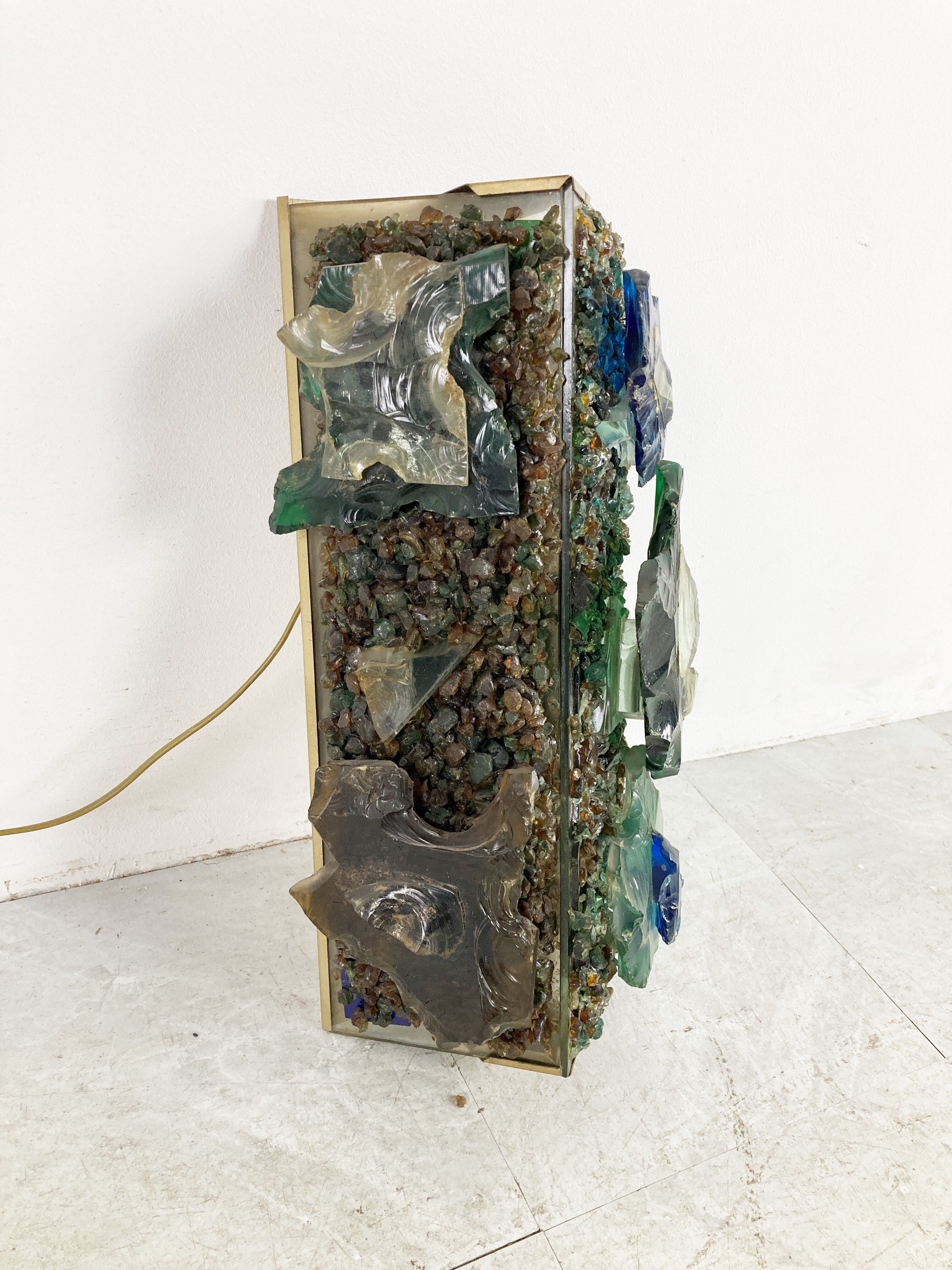 Vintage brutalist glass wall lamp, 1960s