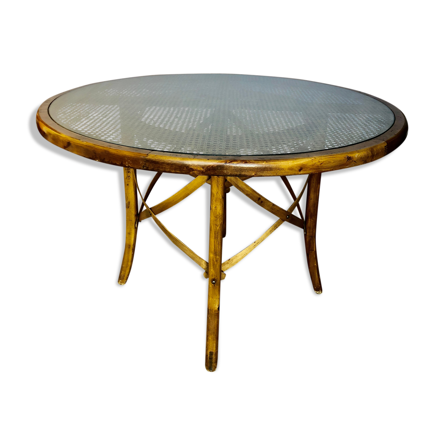 Dining table 1960 cannage and glass