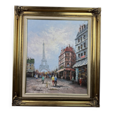 Bernard: oil on canvas view of the Eiffel Tower in Paris around 1970