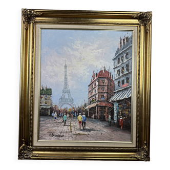 Bernard : huile sur toile vue de la tour Eiffel a Paris vers 1970