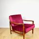 Fauteuil en bois vintage marron, framboise bordeaux, design par Z. Bączyk - 2 pièces disponibles
