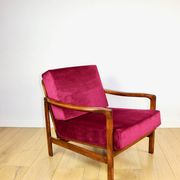Wooden vintage brown armchair, burgundy raspberry, design by Z. Bączyk - 2 pieces available