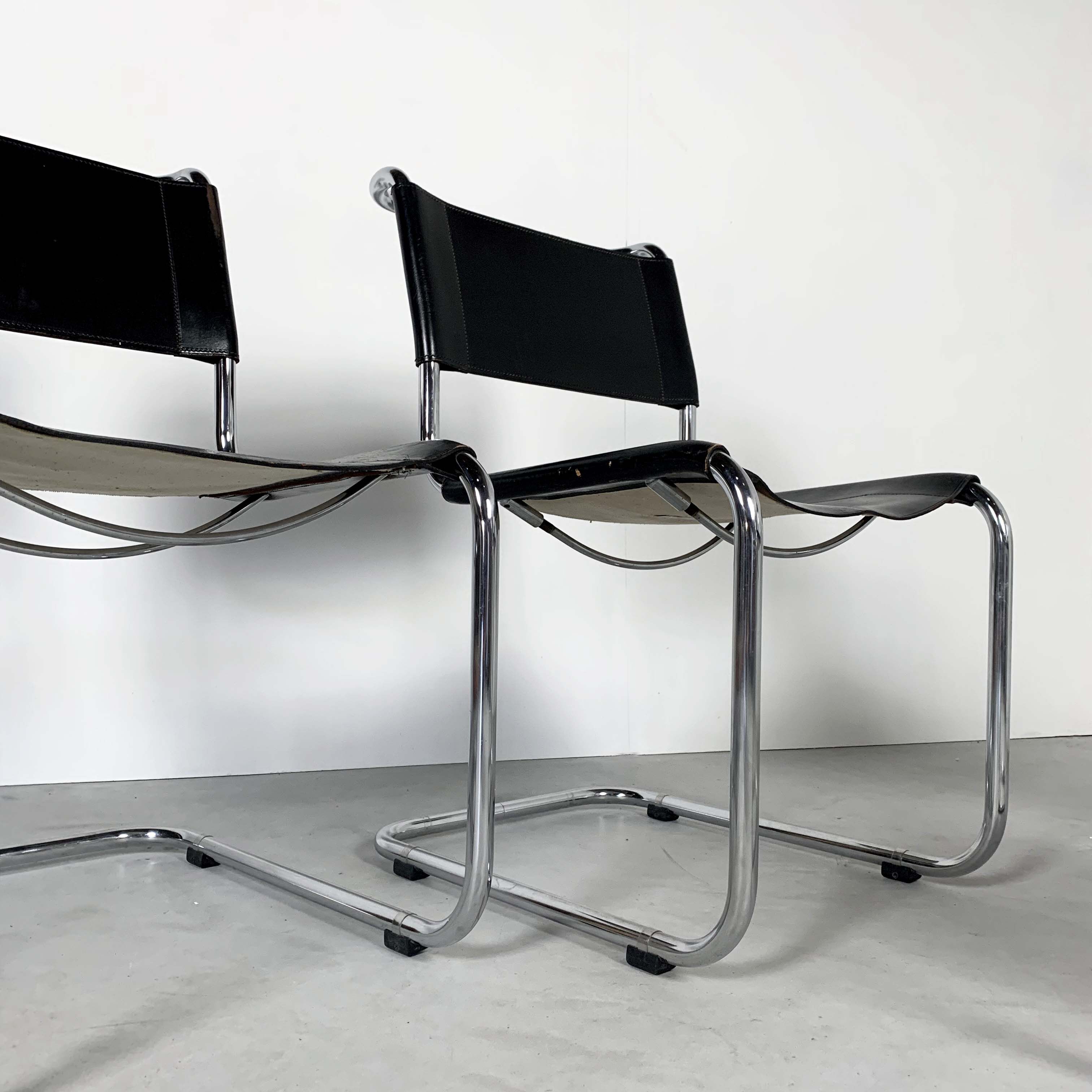Set of 4 B33 leather chairs by Marcel Breuer, Thonet edition 1930