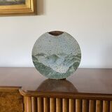 Pierre Devie, Mid-century modern green ceramic solifleur vase, France 1980