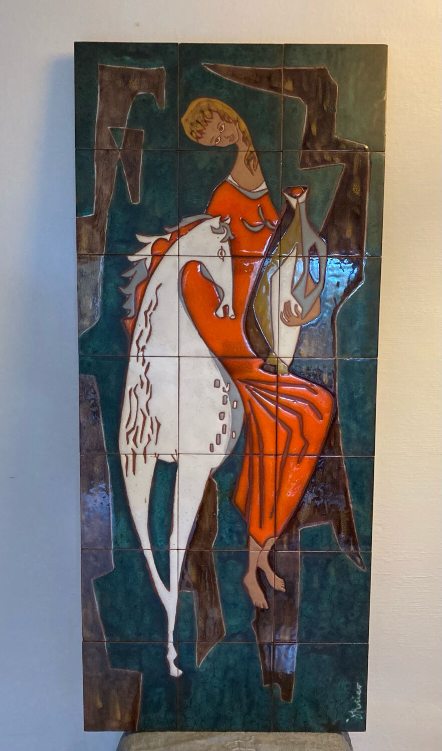 Grand panneau mural céramique années 60