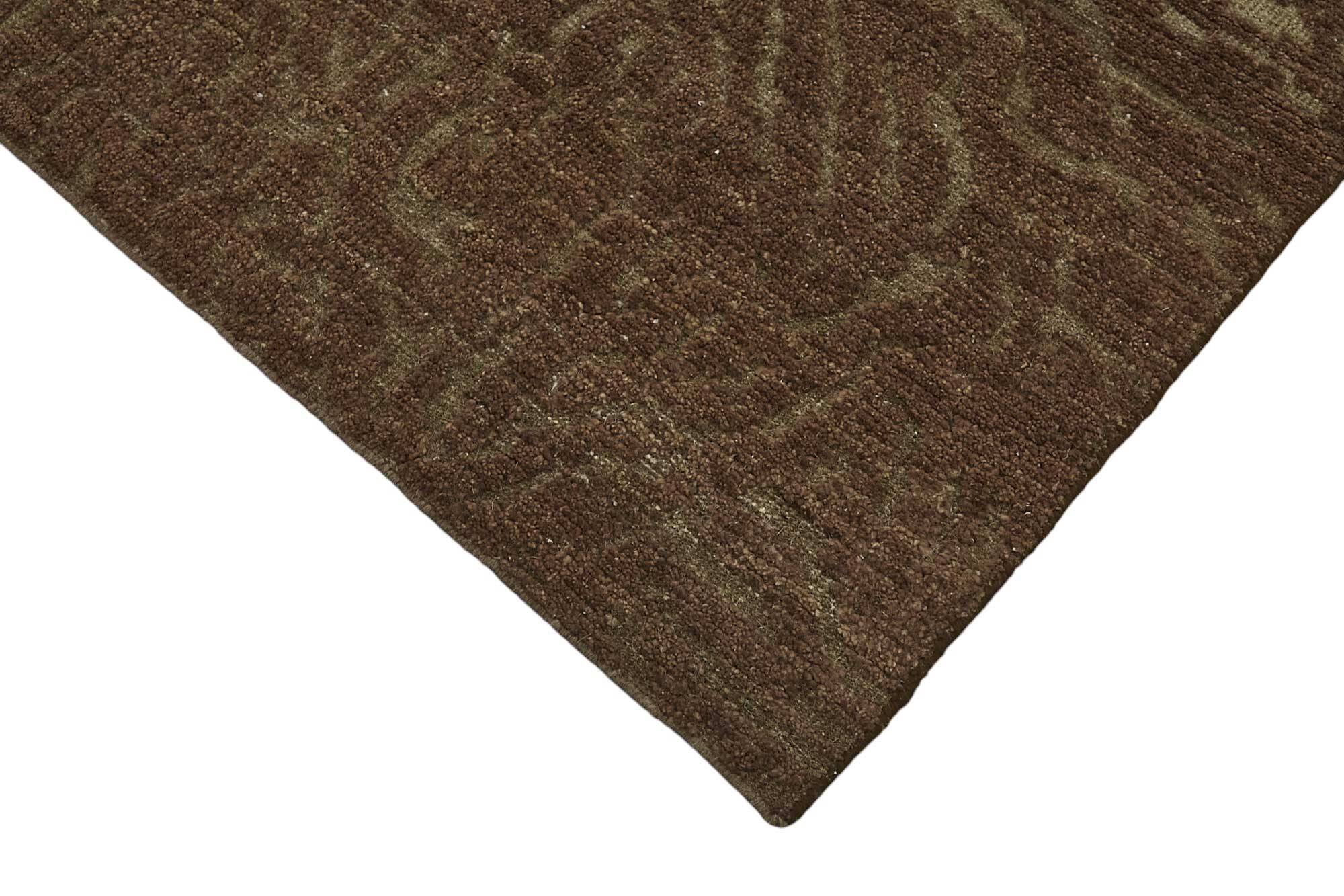 Tapis tribal unique noué à la main en laine brune 244 cm x 309 cm