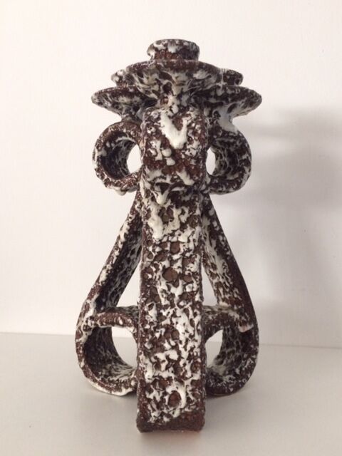 Triple "fat lava" bougeoir by Marius Giuge, Vallauris, 1960