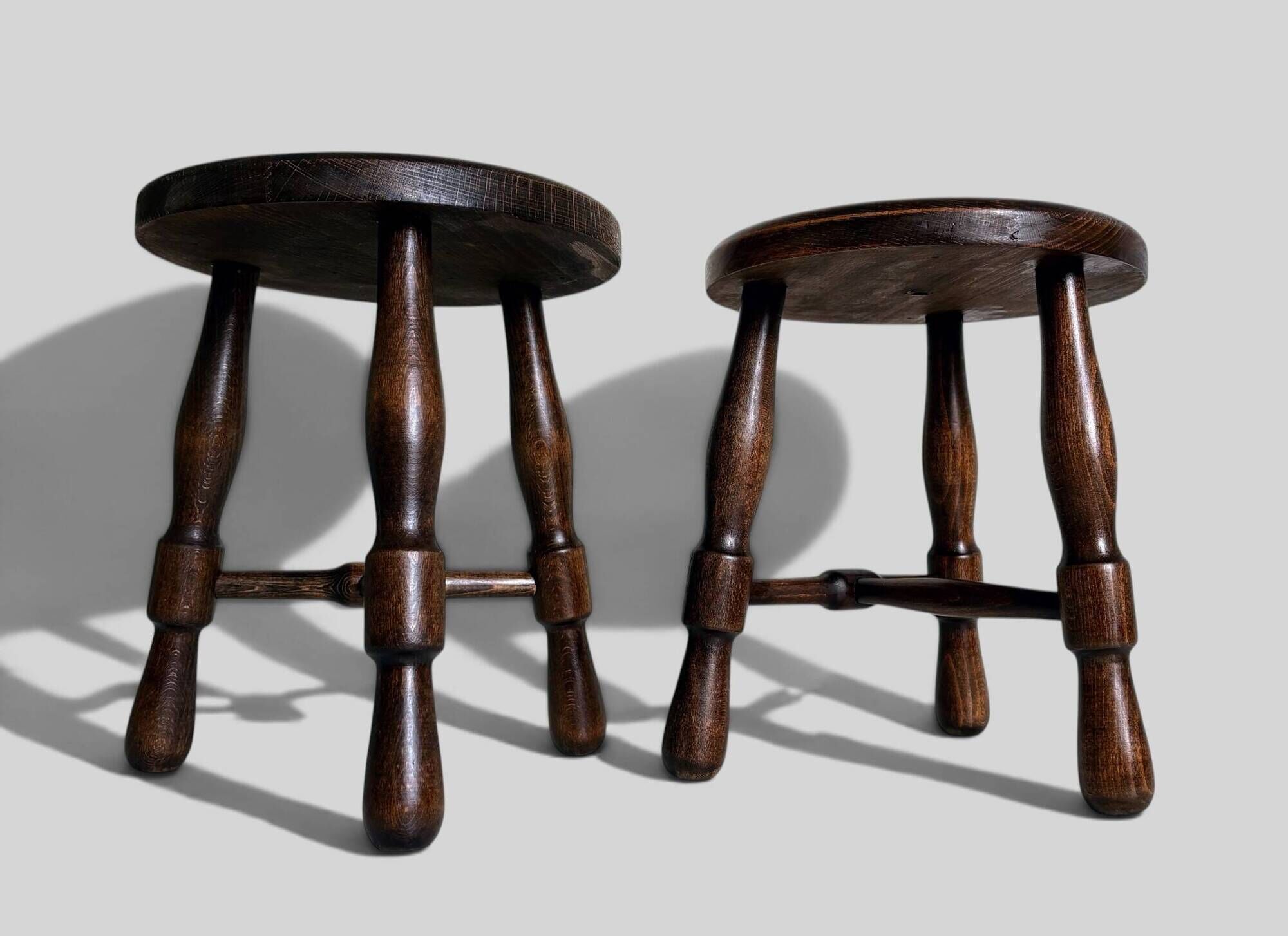 Mid-Century Chestnut Wood Stools Attributed to Charles Dudouyt, 1950s
