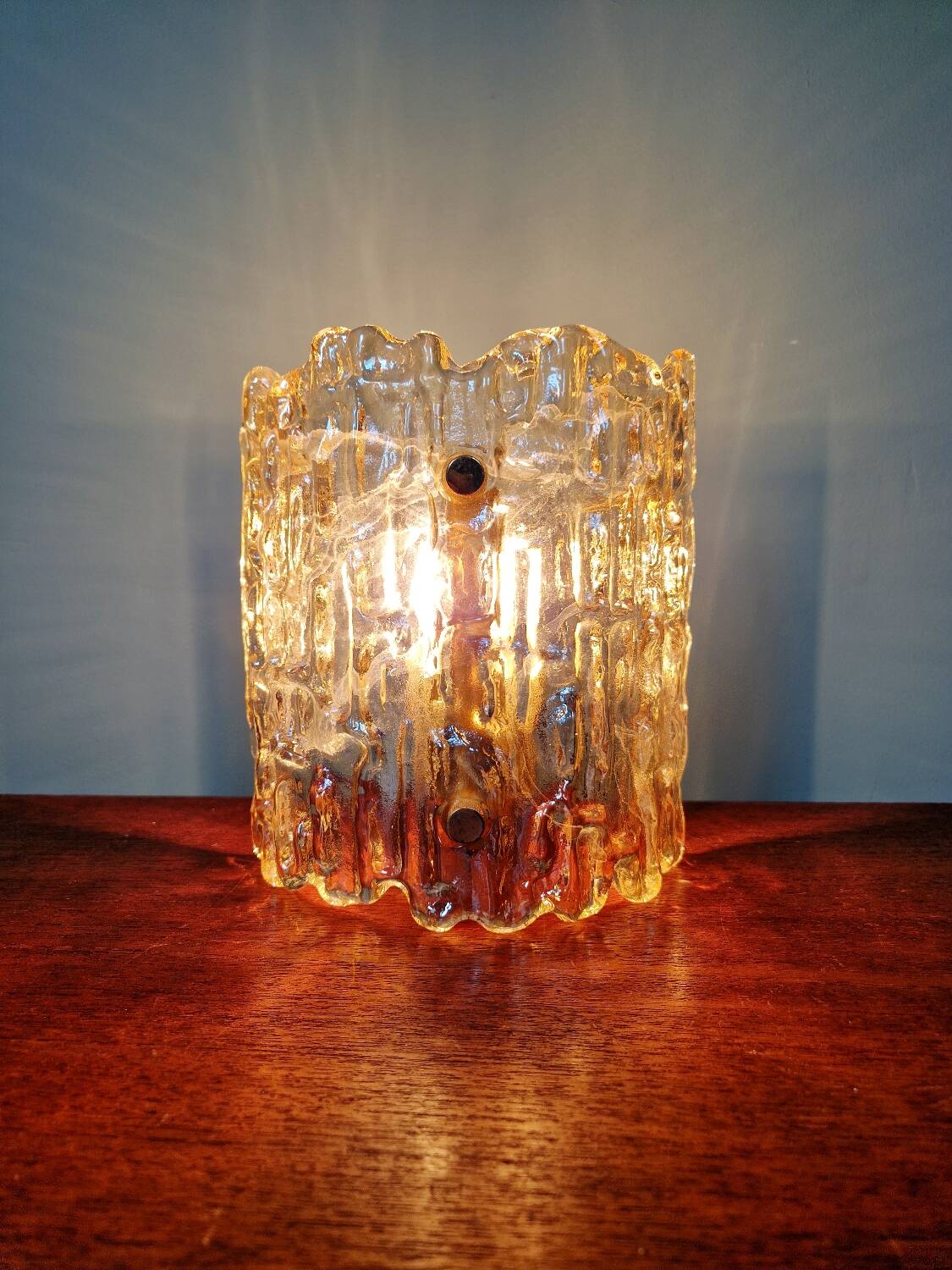 Amber glass wall lamp, design by Carl Fagerlund, Orrefors, 1960.