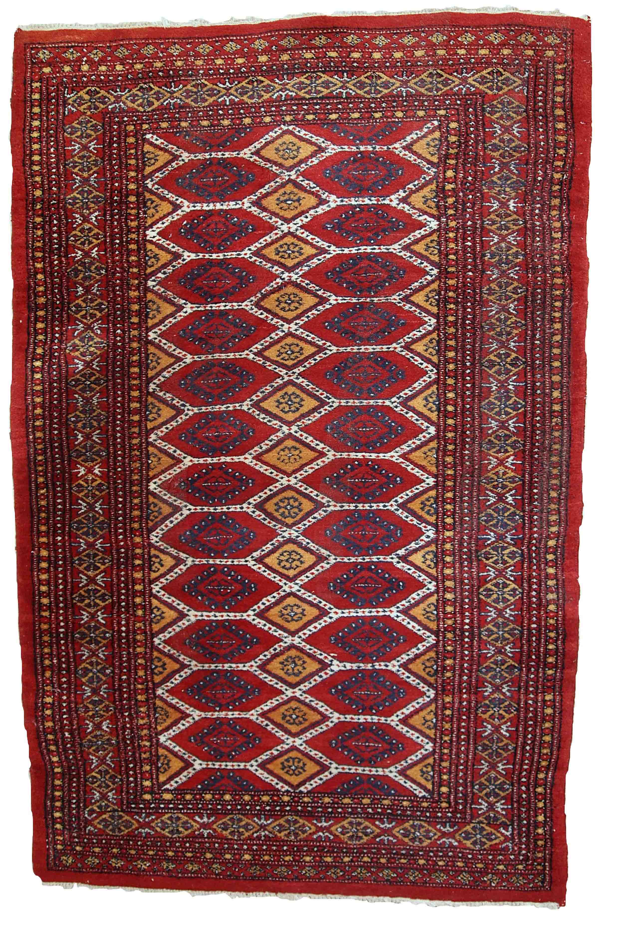 Vintage carpet Uzbek Bukhara handmade 100cm x 152cm 1960s, 1C726