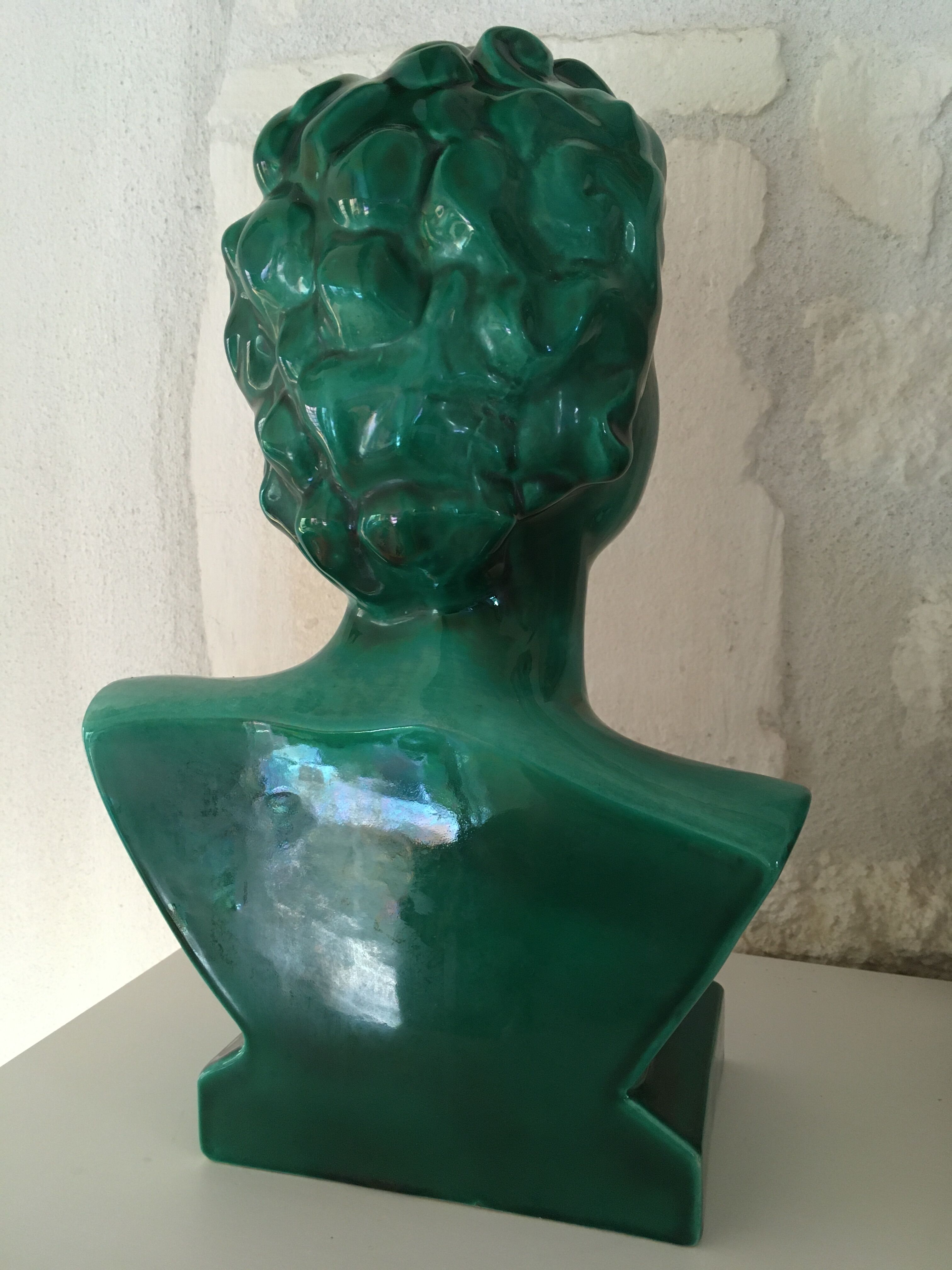 Bust woman 1950 green ceramic