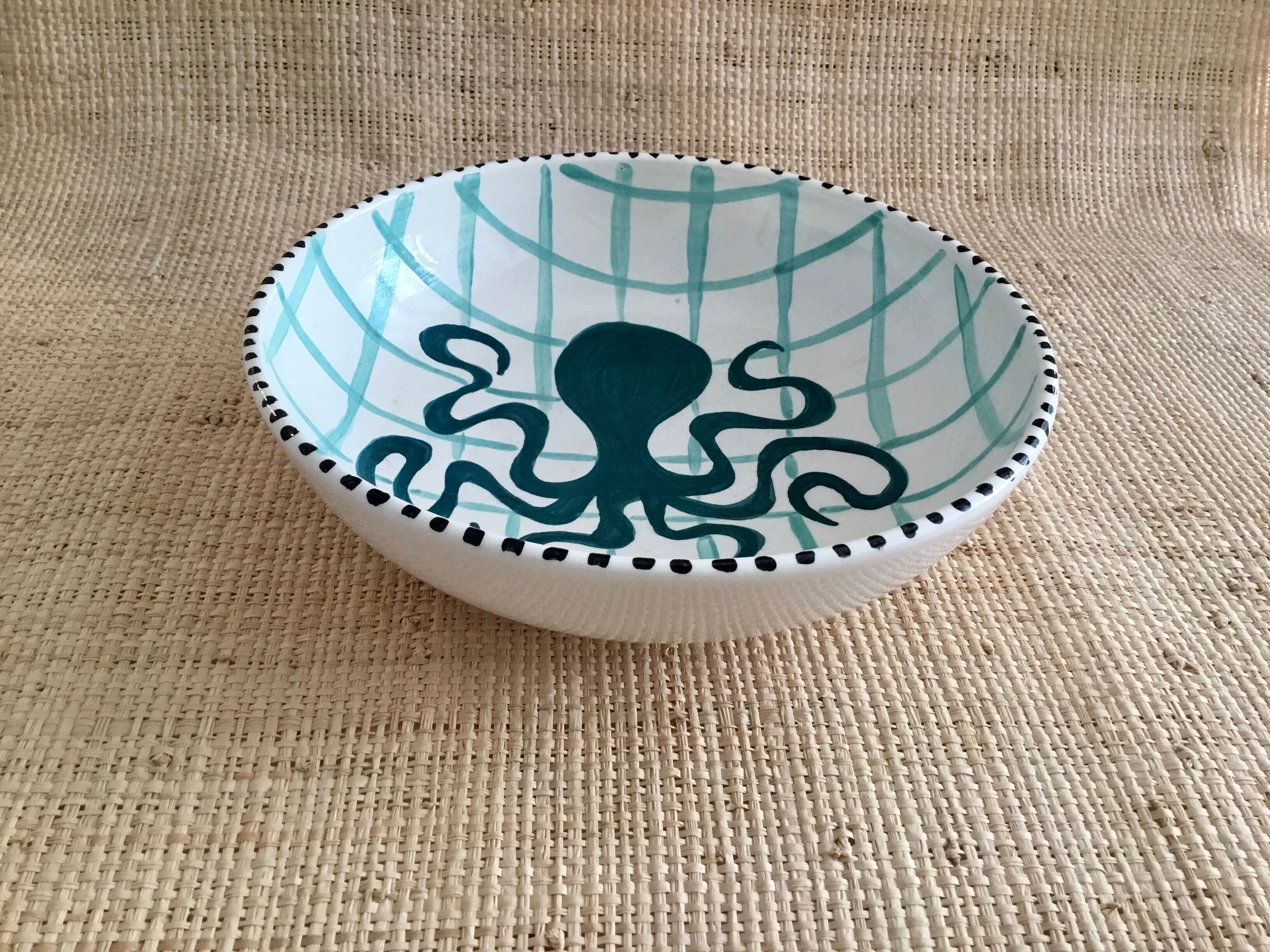 Hand-painted glazed ceramic salad bowl